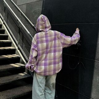 Áo khoác chống nắng flannel caro tím