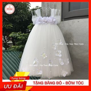 Đầm cho bé gái ❤️FREESHIP❤️ Đầm trắng hoa hồng quai trễ cho bé gái