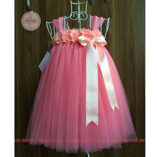 Váy đầm công chúa ❤️FREESHIP❤️ Váy đầm công chúa cao cấp cho bé gái hồng cam hoa 3d giá sỉ