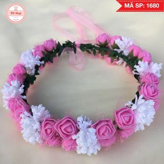 Vòng hoa đội đầu chụp ảnh, chụp kỷ yếu hồng phấn phối trắng