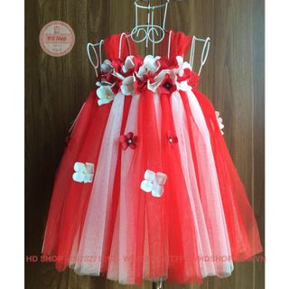 Váy tutu cho bé ❤️FREESHIP❤️ Váy tutu đỏ phối trắng tú cầu 7 bông