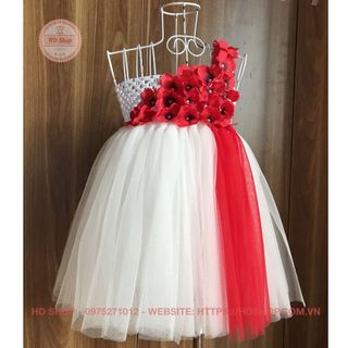 Váy đầm bé gái ❤️FREESHIP❤️ Đầm công chúa trắng dải đỏ tú cầu cho bé gái giá sỉ