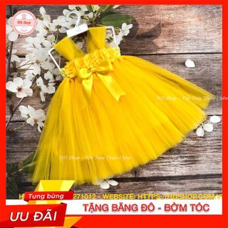 Váy công chúa cho bé ❤️FREESHIP❤️ Váy xòe vàng hoa 3D cho bé gái - váy diện trung thu giá sỉ