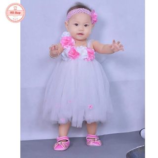 Đầm công chúa cho bé ❤️FREESHIP❤️ Đầm công chúa trắng hoa hồng 6 bông cho bé yêu