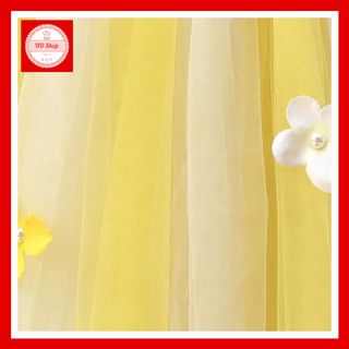 Đầm trẻ em 1 tuổi đến 7 tuổi,  đầm cho bé vàng pha trắng đính hoa tú cầu