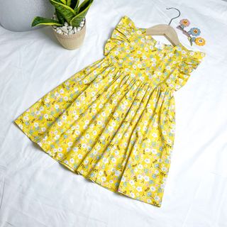 Váy Hoa Bé Gái Đầm Thiết Kế Bé Gái Tay Cánh Tiên Váy Mặc Mùa Hè Cho Bé Vải Thô Cotton
