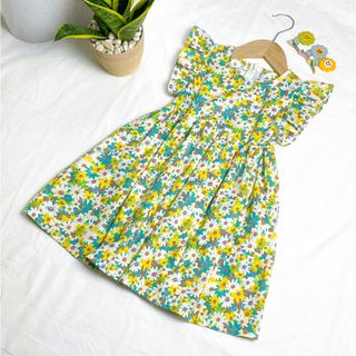 Váy Hoa Bé Gái Đầm Thiết Kế Bé Gái Tay Cánh Tiên Váy Mặc Mùa Hè Cho Bé Vải Thô Cotton