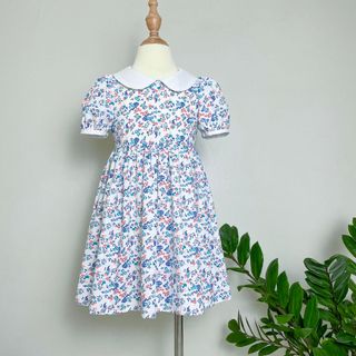 Váy Hoa Bé Gái Đầm Hoa Bé Gái Thiết Kế Cổ Sen Tay Bồng Vai Vải Thô Cotton 100% giá sỉ
