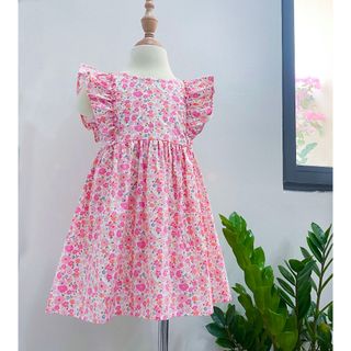 Váy Hoa Bé Gái Váy Bé Gái Thiết Kế Dáng Đầm Cánh Tiên Vải Thô Cotton Họa Tiết Hoa Hồng giá sỉ