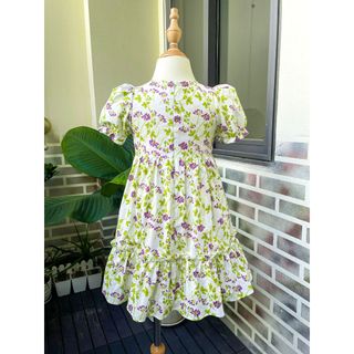 Đầm Cho Bé Gái Kiểu Váy Hoa Xòe Cho Bé Hai Tầng Rộng Vải Thô Hoa Mát Mẻ