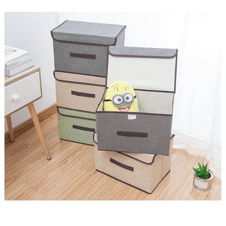 Hộp Vải Đựng Đồ, Đựng Quần Áo, Đồ Lót Gấp Gọn - Thùng Đựng Đa Năng Có Nắp Đậy Khung Cứng Cáp
