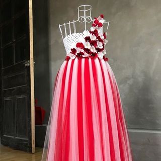 Đầm tutu cho bé ❤️FREESHIP❤️ Đầm tutu trắng xen kẽ đỏ điểm tú cầu 11