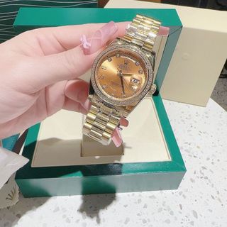 ĐỒNG HỒ NAM CAO CẤP RÔ LE MÁY CƠ DÂY THÉP MẠ PVD VÀNG VIỀN ĐÁ