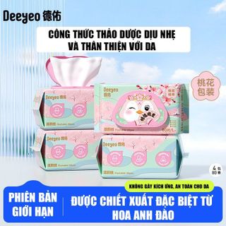 [DEEYEO] Khăn Giấy Ướt Vệ Sinh Diệt Khuẩn Cao Cấp Tan Trong Nước, Phiên Bản Hoa Anh Đào Gói 80 Miếng giá sỉ