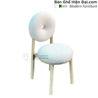 Ghế bàn trang điểm lưng tròn bọc vải lông cừu chân gỗ màu trắng kem nhập khẩu HCM DONUT-F giá sỉ