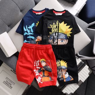 Babyha - Đồ bộ cho bé trai tay ngắn in hình Naruto, Nhện, hoạt hình, Quần áo cho bé trai chất vải 98% cotton 2% Spandex mềm mịn, dành cho bé từ 4 - 14 tuổi (18kg - 56kg)