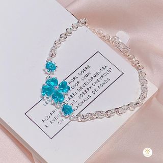 VÒNG TAY CỎ BỐN LÁ ĐÍNH ĐÁ PHONG THỦY BẠC TA CAO CẤP - THẮNG GIANG