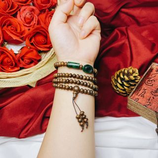 VÒNG TAY TRẦM HƯƠNG TỐC DẸT PHỐI LU THỐNG NGÂN LƯỢNG CẨM THẠCH THIÊN NHIÊN - THẮNG GIANG