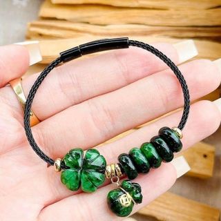 VÒNG TAY NGỌC CẨM THẠCH SƠN THỦY THIÊN NHIÊN CHARM TÚI TIỀN BỌC VÀNG TÂY 10 KARA - THẮNG GIANG