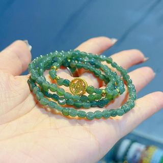 VÒNG TAY NGỌC LAM DẸT THIÊN NHIÊN PHỐI BÁNH XE PHÁP LUÂN BẠC TA XI VÀNG 24 KARA - THẮNG GIANG