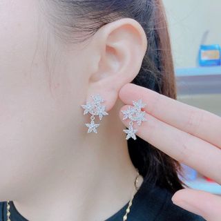 BÔNG TAI CHÙM HOA NĂM CÁNH BẠC TA CAO CẤP - THẮNG GIANG