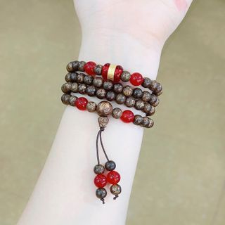 VÒNG TAY TRẦM HƯƠNG TỐC THIÊN NHIÊN 108 HẠT PHỐI LU THỐNG GIÁC VÀNG 24KARA - THẮNG GIANG