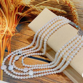 CHUỖI VÒNG CỔ BA TẦNG NGỌC TRAI NUÔI NƯỚC NGỌT THIÊN NHIÊN - THẮNG GIANG