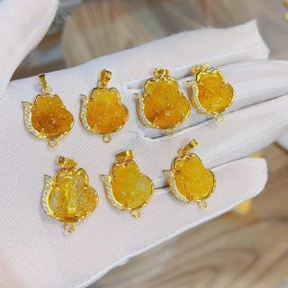 MẶT DÂY CHUYỀN HỒ LY THẠCH ANH TÓC VÀNG THIÊN NHIÊN BỌC VÀNG TÂY 10 KARA - THẮNG GIANG
