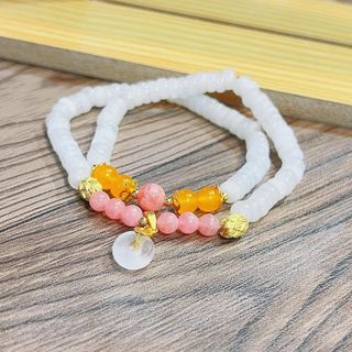 CHUỖI BẠCH NGỌC DẸT THIÊN NHIÊN PHỐI CHARM BẠC TA XI VÀNG - THẮNG GIANG