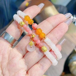 CHUỖI BẠCH NGỌC DẸT THIÊN NHIÊN PHỐI CHARM BẠC TA XI VÀNG - THẮNG GIANG