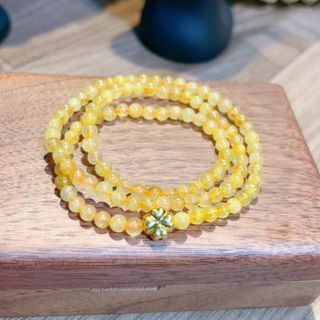 VÒNG TAY THẠCH ANH TÓC VÀNG THIÊN NHIÊN PHỐI CHARM CỎ BỐN LÁ VÀNG TÂY 10 KARA - THẮNG GIANG