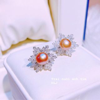 BÔNG TAI HOA BẠC TA GẮN NGỌC TRAI NUÔI NƯỚC NGỌT THIÊN NHIÊN - THẮNG GIANG