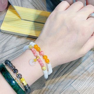 CHUỖI BẠCH NGỌC DẸT THIÊN NHIÊN PHỐI CHARM BẠC TA XI VÀNG - THẮNG GIANG