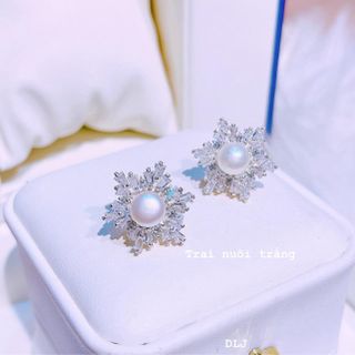 BÔNG TAI HOA BẠC TA GẮN NGỌC TRAI NUÔI NƯỚC NGỌT THIÊN NHIÊN - THẮNG GIANG