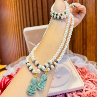 BỘ TRANG SỨC NGỌC TRAI NUÔI NƯỚC NGỌT THIÊN NHIÊN MÓC VÀNG TÂY 10 KARA - THẮNG GIANG
