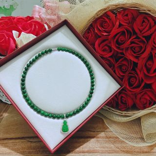 CHUỖI VÒNG CỔ CẨM THẠCH , MẸ QUAN ÂM BỌC BẠC TA CAO CẤP TẶNG KÈM HỘP SANG TRỌNG - THẮNG GIANG