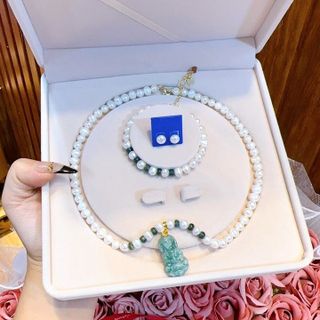 BỘ TRANG SỨC NGỌC TRAI NUÔI NƯỚC NGỌT THIÊN NHIÊN MÓC VÀNG TÂY 10 KARA - THẮNG GIANG