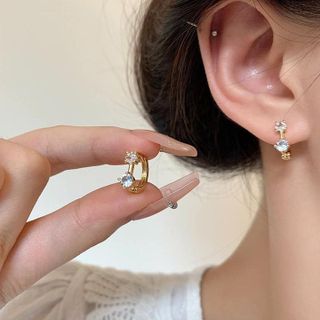 BÔNG TAI TRÒN ĐÍNH HAI ĐÁ BẠC TA CAO CẤP - THẮNG GIANG
