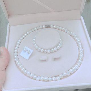 BỘ TRANG SỨC NGỌC TRAI NUÔI THIÊN NHIÊN THẮT TÂM TẶNG HỘP SANG TRỌNG - THẮNG GIANG