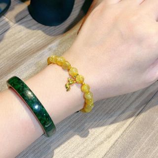 VÒNG TAY THẠCH ANH TÓC VÀNG THIÊN NHIÊN PHỐI HỒ LY VÀNG TÂY 10 KARA - THẮNG GIANG