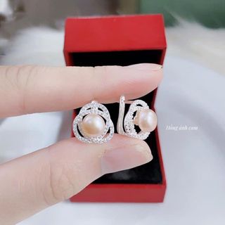 BÔNG TAI BẤM BẠC TA CAO CẤP GẮN NGỌC TRAI NUÔI NƯỚC NGỌT THIÊN NHIÊN - THẮNG GIANG
