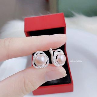BÔNG TAI BẤM BẠC TA CAO CẤP GẮN NGỌC TRAI NUÔI NƯỚC NGỌT THIÊN NHIÊN - THẮNG GIANG