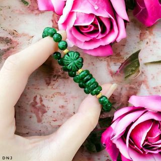 VÒNG TAY HỒ LY , CỎ BỐN LÁ NGŨ ĐIẾU ĐÁ NGỌC CẨM THẠCH THIÊN NHIÊN 8 LY - THẮNG GIANG