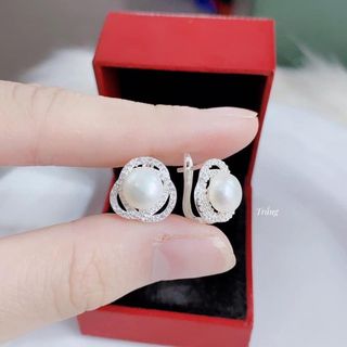 BÔNG TAI BẤM BẠC TA CAO CẤP GẮN NGỌC TRAI NUÔI NƯỚC NGỌT THIÊN NHIÊN - THẮNG GIANG