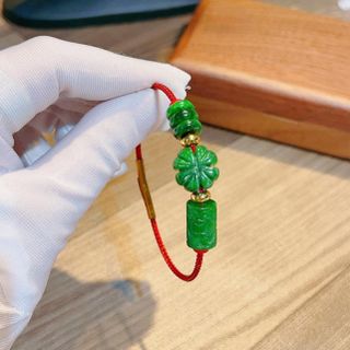 VÒNG TAY CỎ BỐN LÁ TAM ĐIẾU LU THỐNG NGỌC CẨM THẠCH THIÊN NHIÊN - THẮNG GIANG