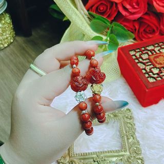 VÒNG TAY HỒ LY NGỌC CẨM THẠCH HUYẾT THIÊN NHIÊN PHỐI HOA SEN BẠC TA - THẮNG GIANG