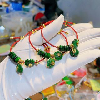 VÒNG TAY CỎ BỐN LÁ NGŨ ĐIẾU TÚI TIỀN CẨM THẠCH SƠN THỦY PHỐI CHARM VÀNG - THẮNG GIANG