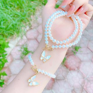 BỘ TRANG SỨC NGỌC TRAI NUÔI NƯỚC NGỌT THIÊN NHIÊN KHÓA BƯỚM - THẮNG GIANG