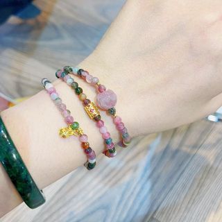 VÒNG TAY ĐÁ TOURMALINE THIÊN NHIÊN SEN THẠCH ANH HỒNG PHỐI CHARM - THẮNG GIANG