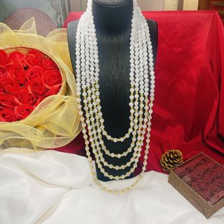 CHUỖI VÒNG CỔ NĂM TẦNG THẠCH ANH TRẮNG THIÊN NHIÊN PHỐI BI XI VÀNG - THẮNG GIANG